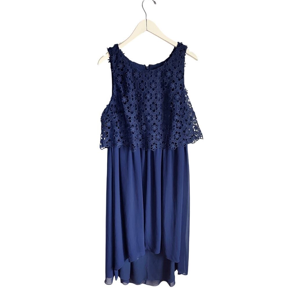 Adrianna Papell Navy Blue Lace Bodice Sleeveless Dress size 16W MOTB Cocktail